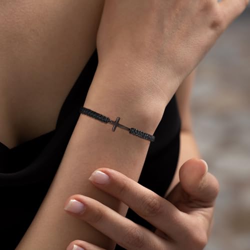 Initial Bracelets for Women Teen Girls Handmade Rope Braided Bracelet for Men Jewelry Birthday Graduation Mother's Day Gifts for Mom Wife Girlfriend Her Friends - style: 9 black-silver cross