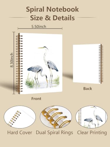 Watercolor Heron Notebook Gift for Wildlife Men Women Teens 5.5x8.3 - color: Heron c