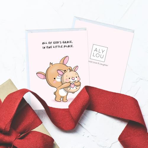 Religious Card Baptism, Christian Bible Quote, Christening, First Communion, Confirmation, or Wedding Card | Cute Prayer & Inspirational Greeting Card, Blank Inside, Thoughtful Gift by Aly Lou (All Of God's Grace In One LIttle Place) - color: All Of God's