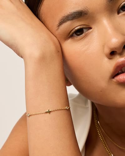 PAVOI 14K Gold Plated Sideways Cross Bracelet for Women, Religious Bracelet - style: Station