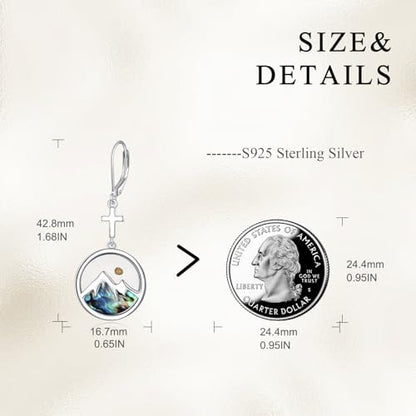 AOBOCO Mustard Seed Earrings for Women Sterling Silver Mountain Cross Earrings Dangle Christian Religion Jewelry Mothers Day Birthday for Mom Wife Friends - style: Round Cross Earrings