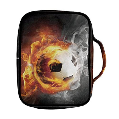 Coldinair Fire Flame Soccer Print Bible Cover Holders for Men Teens Kids Boys,Carrying Book Case Church Bag Bible Bags with Handle and Zippered Pocket - color: Fire Flame Soccer