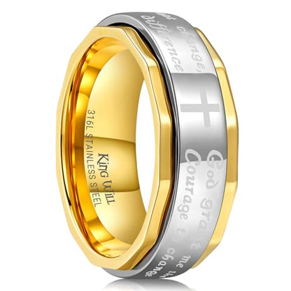 King Will 8mm Black/Gold/Silver Prayer Stainless Steel Ring - color: cross silver & gold