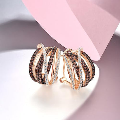 Santuzza 925 Sterling Silver Twisted Omega Back Earrings for Women - color: Rose gold-Parallel