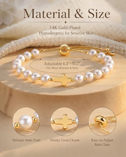 HGDEER God's Blessing Cross Bracelet for Women & Teens, Christian Gift - color: White