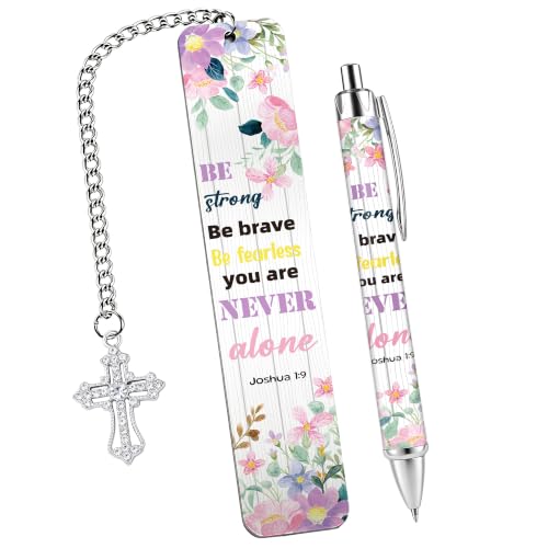 Bible Book Mark for Women, Be Strong Metal Christian Gift Set with Pen - style: Be Strong