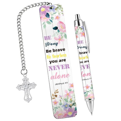 Bible Book Mark for Women, Be Strong Metal Christian Gift Set with Pen - style: Be Strong