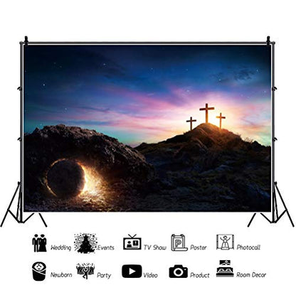 5x3Ft Polyester Empty Tomb Photography Backdrop Easter Resurrection of Jesus Christ Background Sepulcher Lord Pray Sunday Christian Christmas Easter Holy Lights Religious Belief Studio Props - size: 5x3ft-Polyester