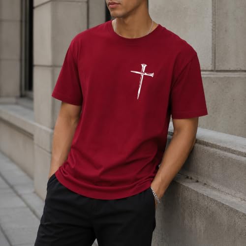 Christian Jesus Cross Shirts for Men Jesus Saved My Life T-Shirt God Tee - color: Claret, size: XX-Large