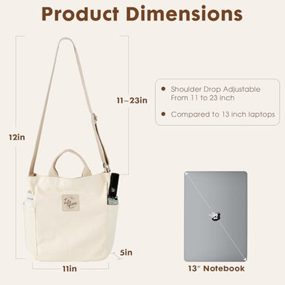 Lily queen Women Canvas Tote Handbags Casual Shoulder Work Bag Crossbody - color: Beige