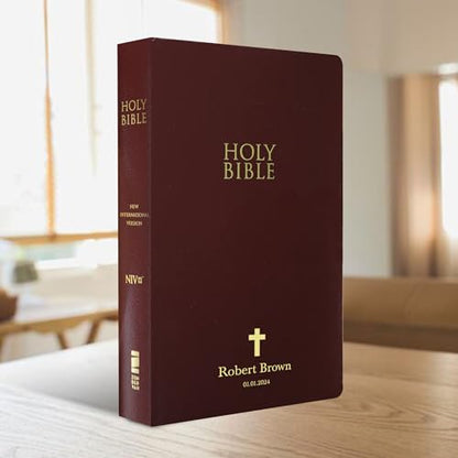 Personalized NIV Small Print Bible for Adults, Name Engraved, Standard Size - color: Burgundy, style: New International Version