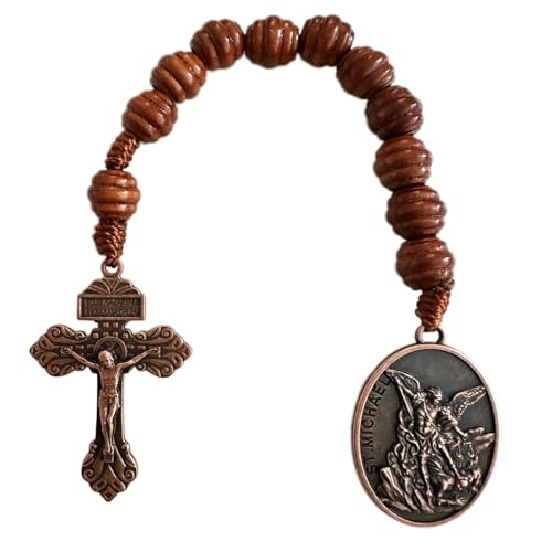 Bovemee Saint Benedict Medal Prayer Pocket Rosary Catholic Brown Wood Beads with Medalla de san benitol and Crucifix, 9 Inch - color: Brown SaintArchange Beads