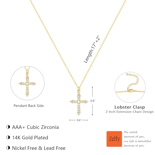 Zeffy Cross Necklace for Women,18K Gold/Silver Plated Tiny Cubic Zirconia Cross Pendant Necklace for Women Simple Layered Cross Necklaces for Women - color: Gold Arrow Cross