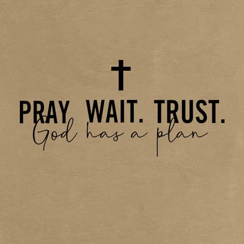 LOOKFACE Women Pray Wait Trust Soft Tees Cute Graphic T Shirts - color: Khaki, size: XX-Large