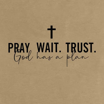 LOOKFACE Women Pray Wait Trust Soft Tees Cute Graphic T Shirts - color: Khaki, size: XX-Large