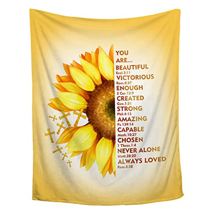 AMITAYUS Yellow Sunflower Prayer Blanket Bible Verse Healing Inspirational Sympathy Fleece Throw Religious Christian Gifts for Women Wife - Womens Gift Ideas - 60''x80'' - color: Christian Bible Verse, size: Large 80"x60