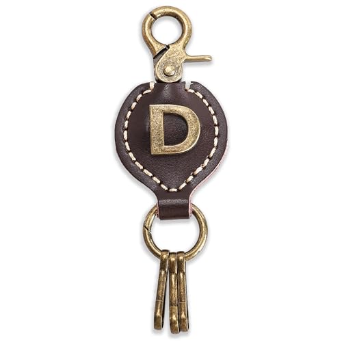 Initial Letter Keychain Brown Leather Alphabet Keychain with Easy Clasp, Key Car Key Bag Key Ring for Women Mens - color: D