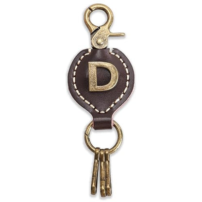 Initial Letter Keychain Brown Leather Alphabet Keychain with Easy Clasp, Key Car Key Bag Key Ring for Women Mens - color: D