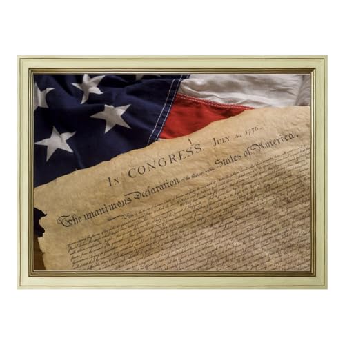 Creamy White Framed Declaration of Independence Wall Art Vintage American Flag Canvas Poster Print Antique Patriotic Painting Picture Historic USA Document Artwork for Home Office Decor 12x16inch - color: Declaration - Creamy White Frame, size: 12"L x 16"