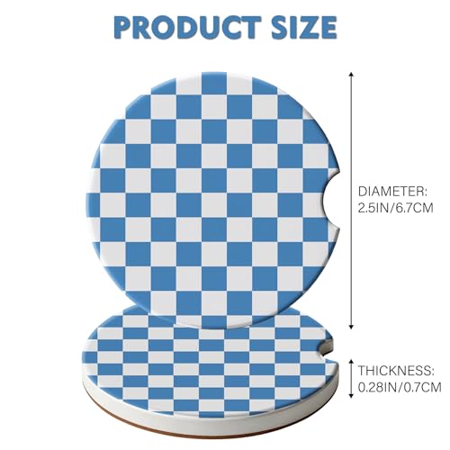 2 Pack Car Coasters for Cup Holders, Cute Car Accessories Interior (Grid-Blue) - color: Grid-blue