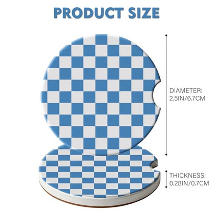 2 Pack Car Coasters for Cup Holders, Cute Car Accessories Interior (Grid-Blue) - color: Grid-blue