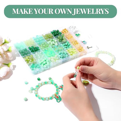 850Pcs Green Glass Beads for Jewelry Making Kit - color: glaze