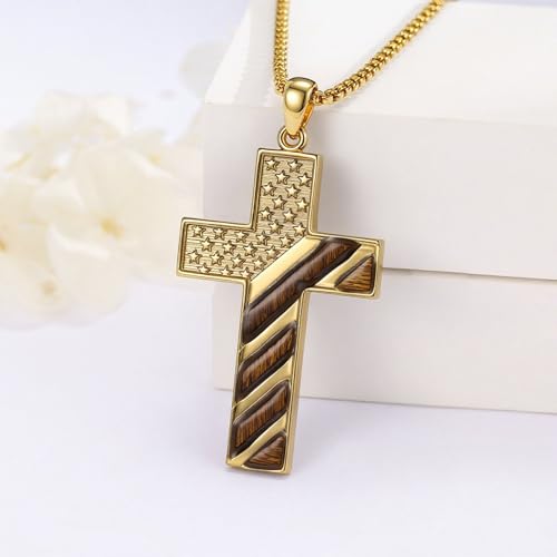American Flag/Eagle/Star Necklace for Women 925 Sterling Silver Silver/Gold/Black American Flag Pendant 4th of July Jewelry for Wife Sister Girlfriend - color: Gold-1