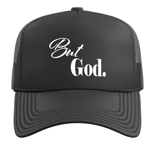 Christian Religious But God Strong Women Men of Faith Gifts Trucker Hat with Adjustable Mesh Back - color: Black