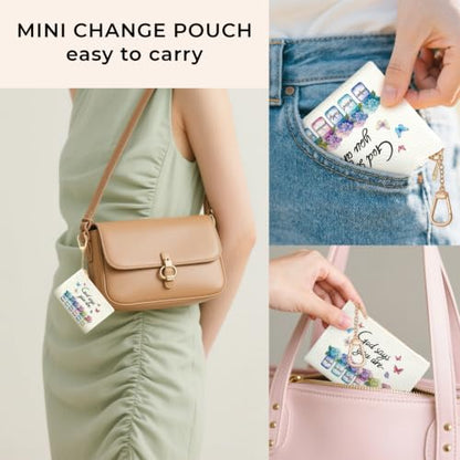 Christian Floral Keychain Coin Purse for Women Small Change Pouch - color: Inspirationa Floral