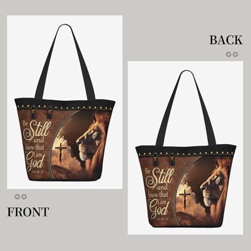 Bible Tote Bags for Women Christian Tote Bag Church Shoulder Bag Inspirational Bags With Zipper Christian Gift - color: Be Still and Know That I Am God 2