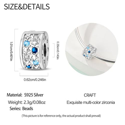Clip Stopper Beads Fit For Pandora Bracelet, Spacer Charms For Bracelets - color: Blue Star-2Pack