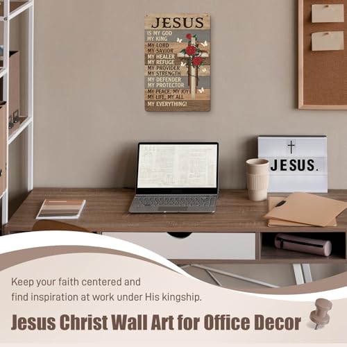 Jesus Is King Sign Christian Wall Art for Prayer Room 12x8 Inch - color: Brown Red