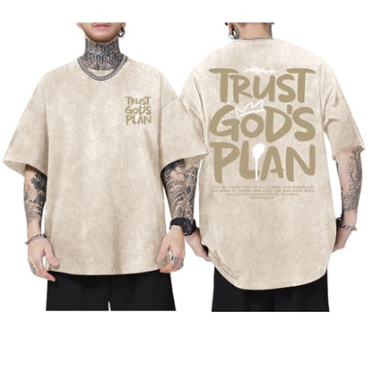 BINTEHGS Oversized Christian T Shirts for Men Jesus Trust Gods Plan Shirt - color: Apricot, size: Large