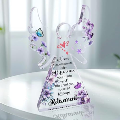 Angel Retirement Gift for Woman, Happy Retirement Gifts 6” Angel Acrylic Plaque for Retirement Party Decorations, Retired Gifts for Woman Coworker Teacher Nurse Doctor Friend - style: Angel-Retirement