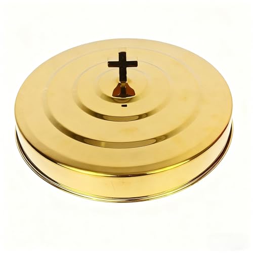 Polished Gold Communion Bread Tray Plate with Cover, Communion plate with lid Church supplies Ware Sets