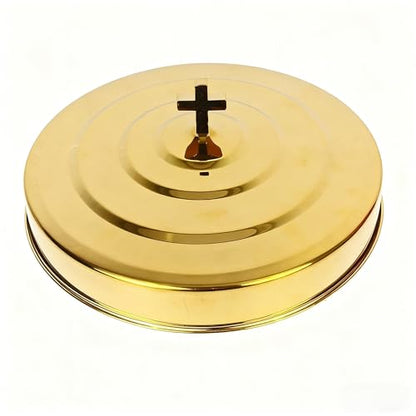 Polished Gold Communion Bread Tray Plate with Cover, Communion plate with lid Church supplies Ware Sets