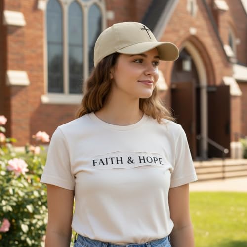Three Nails Cross Christian Hats, Embroidered Baseball Caps for Adults - color: Tan