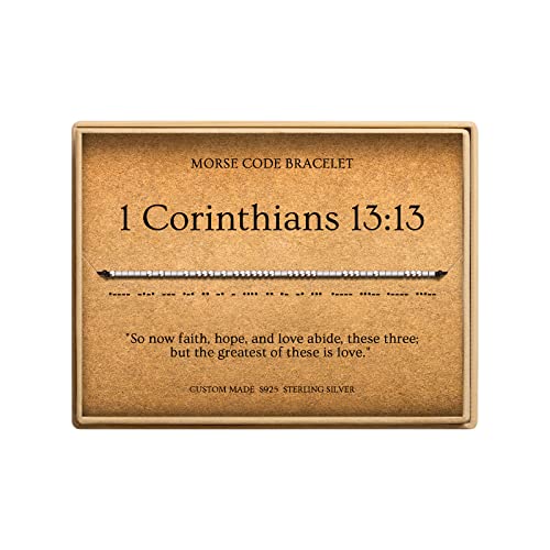 Loved Creations Morse Code Bracelets for Women, Christian Bible Verse Bracelets, Scripture S925 Sterling Silver Inspirational Faith Jewelry, Religious Gifts for Women - color: 1 Corinthians 13:13
