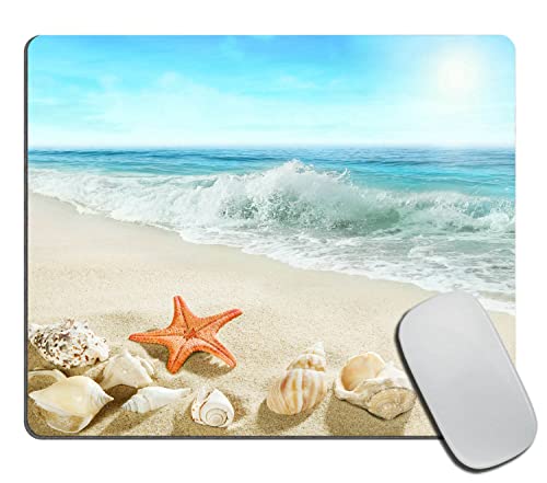 Beach Mouse Pad, Seashells Starfish Conch Waves Ocean Mouse Pad, Washable Square Cloth Mousepad for Office Laptop, Non-Slip Rubber Base Mouse Pads for Wireless Mouse, Computer Mouse Pads for Desk - color: TSP174