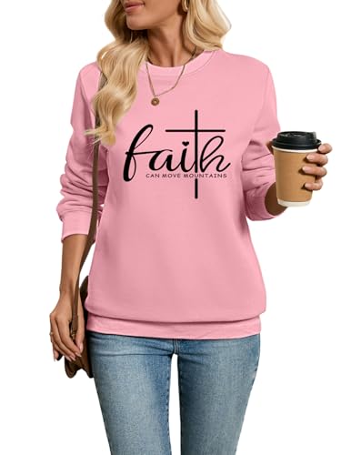 Christian Sweatshirts for Women Faith Can Move Mountains Sweatshirt - color: Rose Gold, size: X-Large