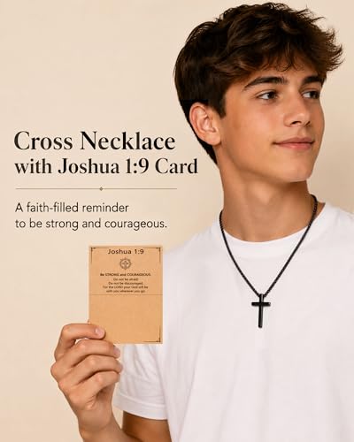 UNGENT THEM Be Strong in Faith, 20 Inch Cross Necklace for Men Teen Boys - style: Joshua 1:9