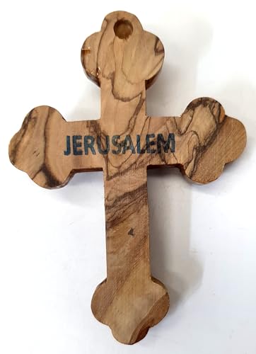 Zuluf Small Olive Wood Crucifix Wall Cross Set of 3 with Holy Land Stone, Handmade Christian Crucifix Cross Wall Decor - 4 Inch Each Jerusalem Catholic Christian Gift for Prayer Home Church