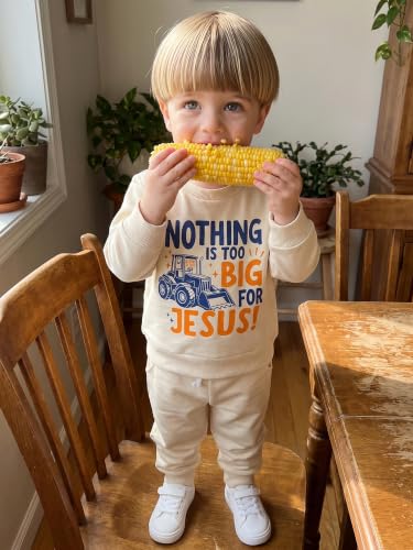 Kupretty Baby Boy Clothes Dad's Little Dude Sweatshirt Pants Set - color: Nothing is Too Big for Jesus-beige, size: 12-18 Months