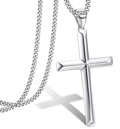 MILACOLATO Solid S925 Sterling Silver Cross Necklace for Men Women | 2mm Durable Sterling Silver Cuban Link Curb Chain Cross Pendant Necklace | Crucifix Cross Pendant Necklace Jewelry 16-24 Inches - style: 16 Inches + 2 Inches Extension Chain
