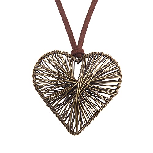 Boho Necklaces for Women Long Wooden Pendant Vintage Necklace - color: Heart Pendant Necklace