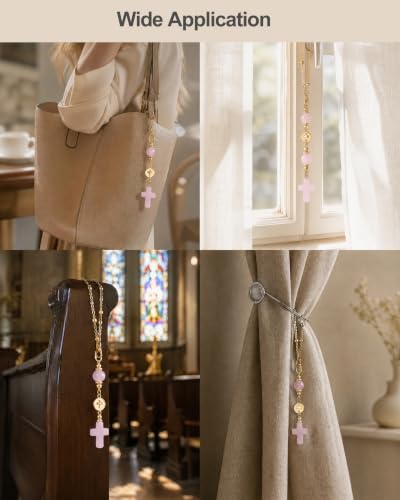 Pink Religious Cross Car Charm for Women (Cross-Pink)