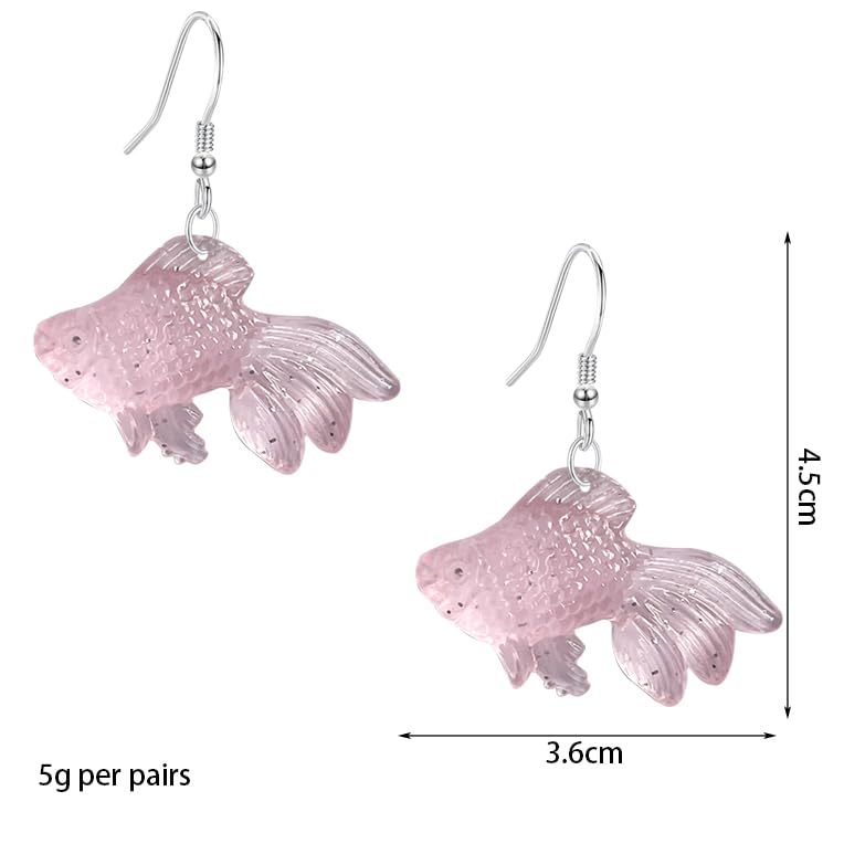 Anmpab Beach Funny Cute Goldfish Dangle Drop Earrings Lovely Resin Transparent Fish Earrings for Women - color: Pink