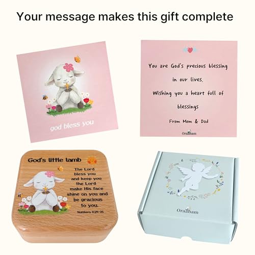 Rosary Keepsake Jewelry Box for Girls – Baby Baptism, First Communion Gift – Wooden Prayer Memory Box for Children