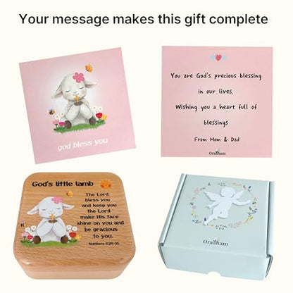 Rosary Keepsake Jewelry Box for Girls – Baby Baptism, First Communion Gift – Wooden Prayer Memory Box for Children