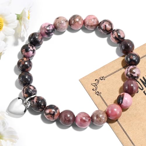 VIBILIA Cross Beaded Bracelets for Women, Birthday Gifts - color: F 2. Heart - Rhodonite